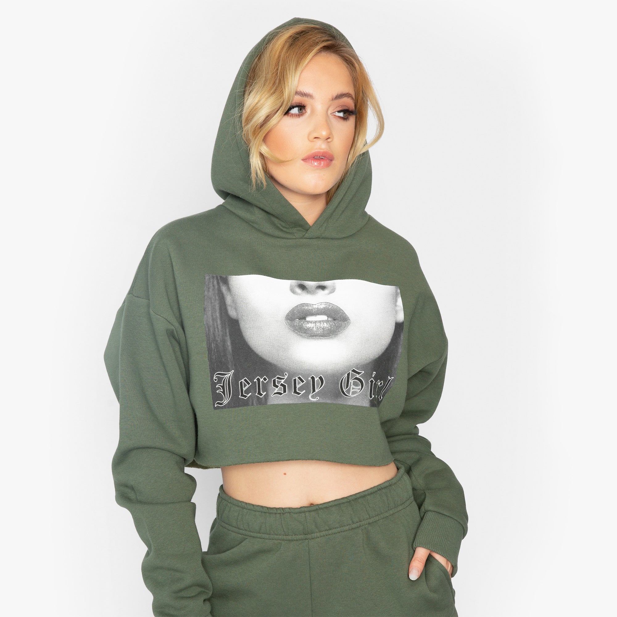 Green crop top hoodie hot sale